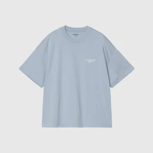 Carhartt WIP Tee - Signature Script - Frosted Blue / White
