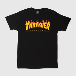 Thrasher Tee - Flame Logo - Black