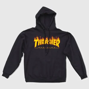 Thrasher Hoodie - Flame Logo  - Black