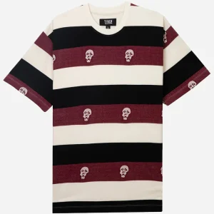 sk.jpgv1693665346 Tired Tee - Sad Skull Striped Jacquard - Burgundy